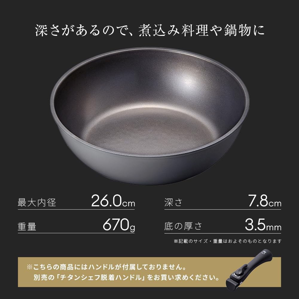 TITAN CHEF - Titanium Coating Frying Pan 20cm, 24cm, 26cm, 26cm-Deep, Omelette, Handle